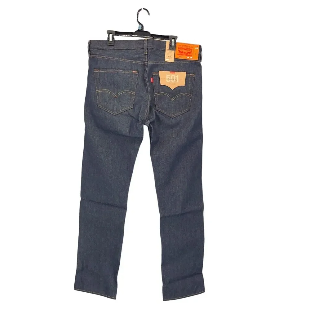 NEW Levi's 501 Original Shrink to Fit Jeans Blue Button‎ Fly Straight Mens 44x32